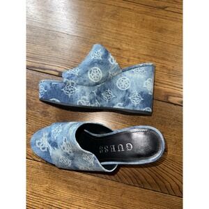 Guess Women's Platform Denim Heals Chic Open Toe Excellent Condition SZ 8.5